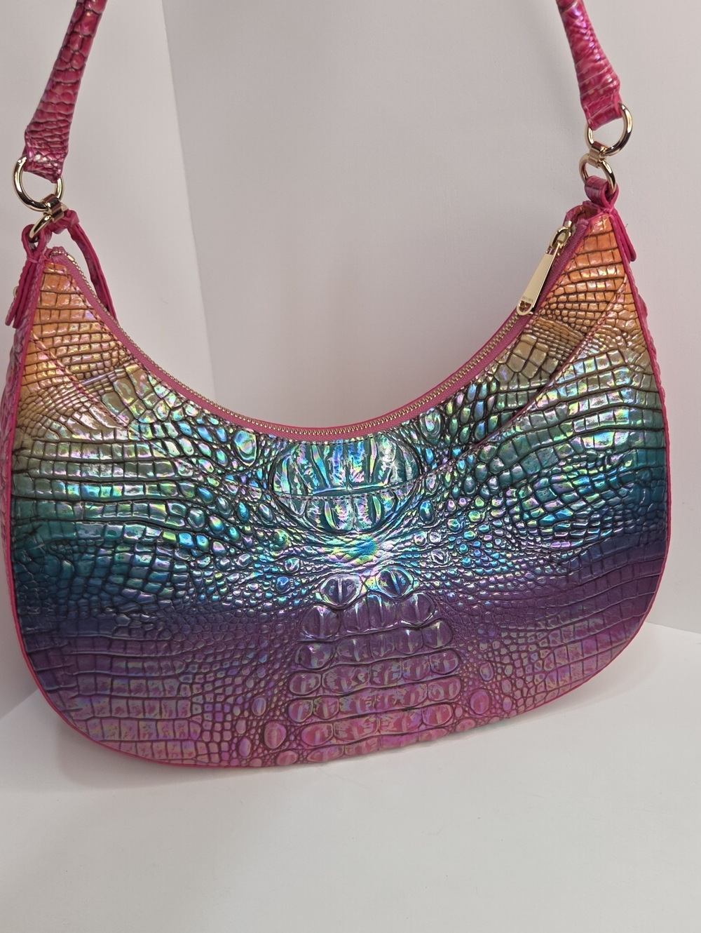 🌈▪️Brahmin ▪️Bekka Horizon Ombre Melbourne Iridescent Croc Shoulder Bag - Picture 13 of 14